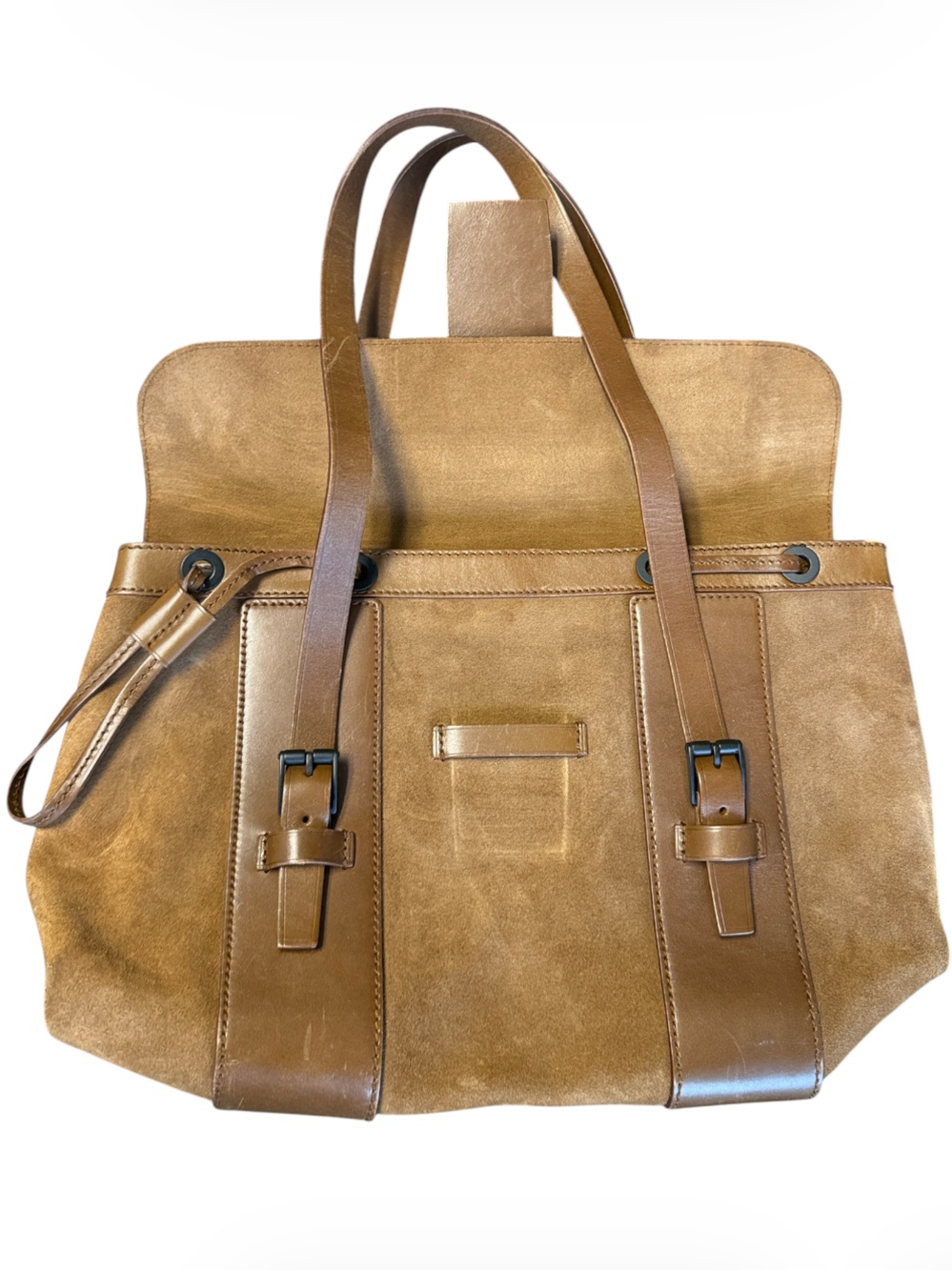 Vintage Gucci Brown Suede Buckle  Leather Trim Shoulder Bag Cargo Tote - Picture 5 of 9
